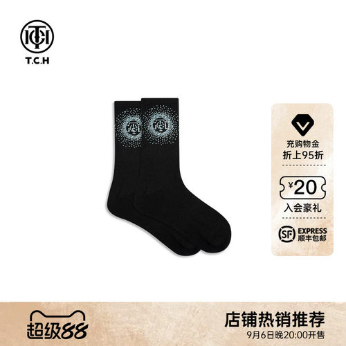 TCH时尚潮牌烫钻休闲百搭黑色中筒袜女T75D55E1005
