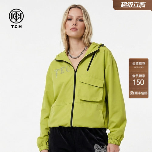 TCH潮酷风烫钻翅膀连帽户外宽松工装休闲外套男女同款T78A27E5003