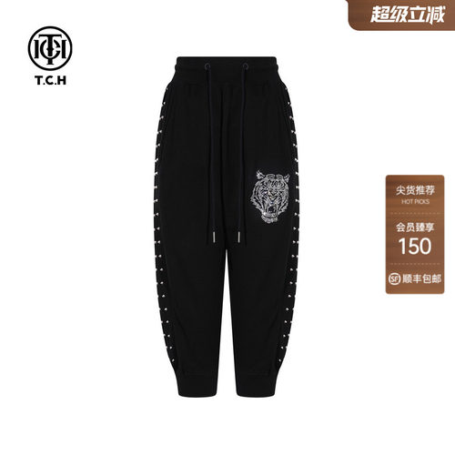 TCH烫钻时尚潮牌虎头运动裤休闲束腿短裤2026秋季新款T75C21B9006