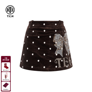 新款 TCH韩系复古波点短裤 裙2025秋冬季 烫钻裤 T75D21E1001 裙女时尚