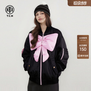 TCH立体蝴蝶结宽松保暖棒球领棉服外套女2026春季新款T78A186001