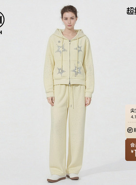 TCH减龄烫钻满天星短款连帽外套阔腿弯刀休闲裤套装女T78A07E1090