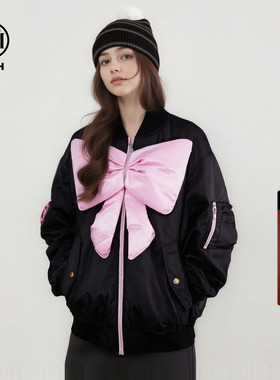 TCH立体蝴蝶结宽松保暖棒球领棉服外套女2026春季新款T78A186001