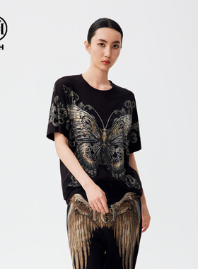 TCH潮牌烫钻短袖T恤男女个性时尚商场同款秋季新款T72C106026