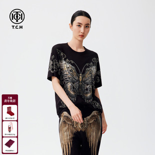 T恤男女个性 新款 时尚 秋季 T72C106026 商场同款 TCH潮牌烫钻短袖
