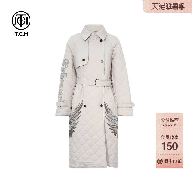 TCH烫钻时尚中长款收腰保暖棉服外套女2026春夏新款T75C18E9001