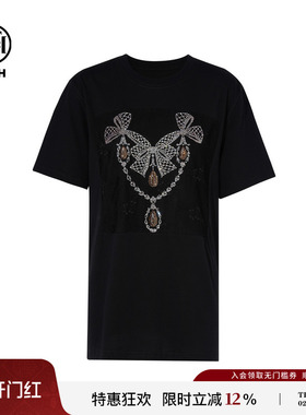 TCH私服烫钻时尚休闲蝴蝶结黑色短袖T恤女25秋季新款T75C10B1032