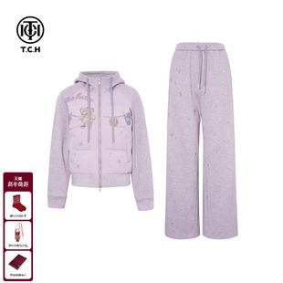 套装 紫色加绒外套休闲裤 女T75D07E1032 烫钻时尚 TCH私服25秋冬新款
