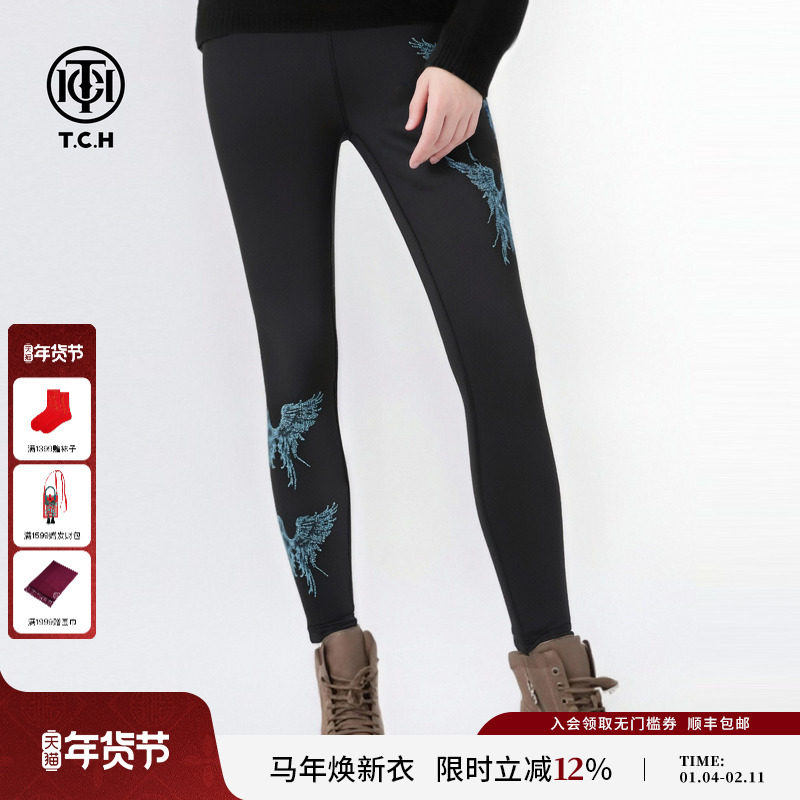TCH私服25秋冬新款烫钻时尚黑打底裤女弹力加绒鲨鱼裤T75D23E1001,女装/女士精品,打底裤,淘宝优惠券,粉丝福利购,淘宝优惠卷