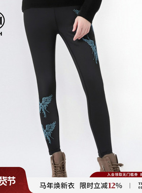TCH私服25秋冬新款烫钻时尚黑打底裤女弹力加绒鲨鱼裤T75D23E1001