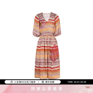 V领连衣裙女夏季 T75B30E1190 休闲气质长款 TCH烫钻度假风时尚