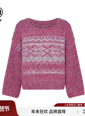 TCH时尚烫钻紫色韩版洋气减龄宽松圆领针织衫上衣女冬T75D09E5059