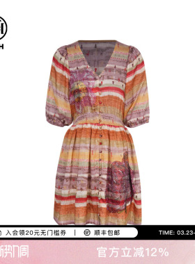 TCH烫钻海边度假风打揽收腰显瘦V领印花连衣裙女T75B30E1143