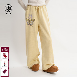 TCH私服时尚 女T75D20E1009 蝴蝶烫钻设计感百搭休闲减龄保暖直筒裤