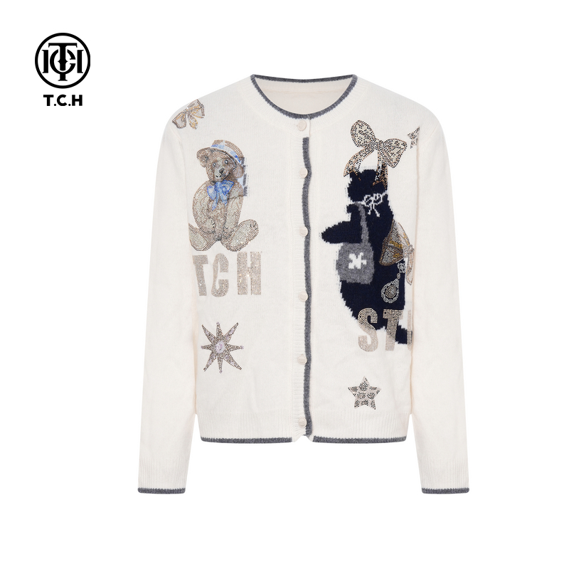 TCH时尚烫钻软糯毛衣百搭绵羊毛针织衫女2025冬季新款T75D43E1046