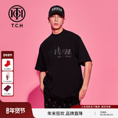 TCH T恤T69C108036 短袖 轻奢潮牌黑色短袖 百搭纯棉烫钻秋季