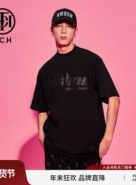 TCH 轻奢潮牌黑色短袖百搭纯棉烫钻秋季短袖T恤T69C108036
