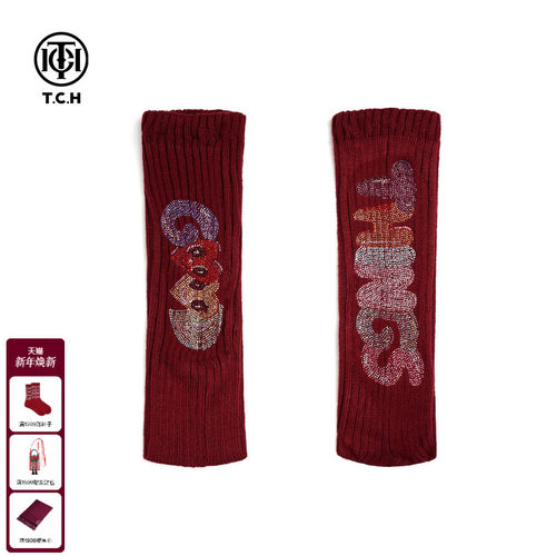 TCH私服慵懒风烫钻时尚百搭保暖酒红色堆堆袜中筒袜套T75D47E5001