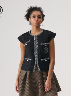 TCH 轻奢2025春新款时尚小香风马甲烫钻无袖手工系列T72A016010