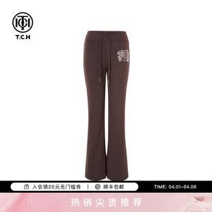 TCH2025秋冬烫钻时尚 修身 加绒微喇打底裤 女T75D20E1175 百搭瑜伽裤