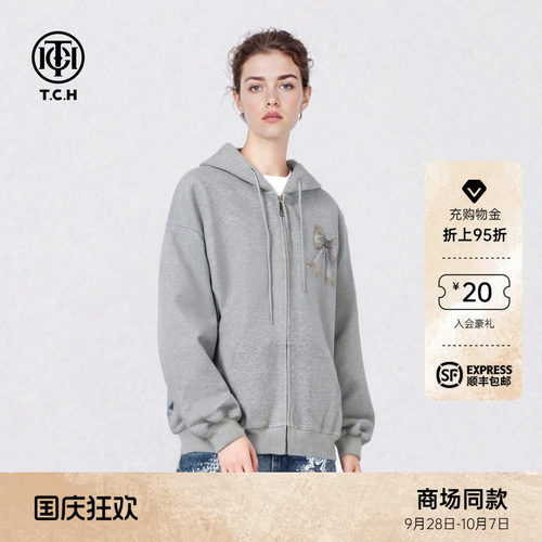 TCH宽松不加绒重工金银钻蝴蝶结连帽外套2026秋季新款T78A176065