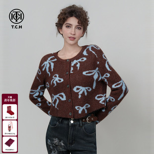 上衣女2025秋冬新款 针织开衫 T75C43E9008 烫钻圆领修身 TCH轻奢时尚