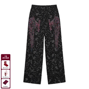 新款 女2025冬季 T75D20E1078 老钱风阔腿显瘦弯刀牛仔裤 TCH烫钻时尚