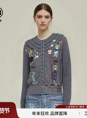 TCH时尚减龄蕾丝烫钻萌趣少女针织开衫上衣女26春新款T78A43E1048