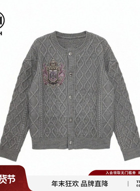 TCH复古学院风秋冬款加厚宽松麻花烫钻针织开衫上衣女T75D43E1005