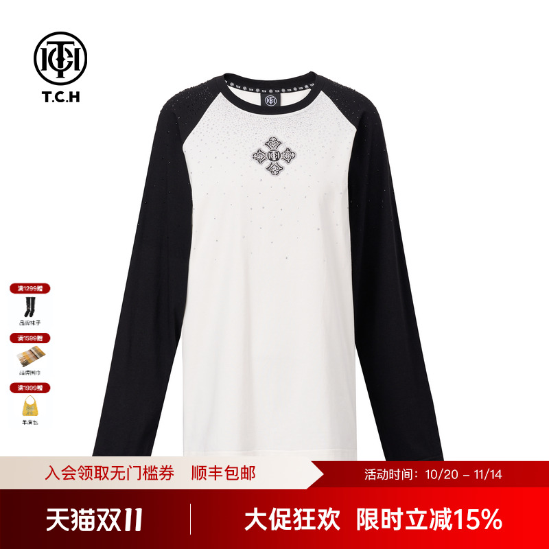 TCH轻奢潮牌烫钻时尚休闲百搭长袖T恤女25年秋季新款T75C08E9003
