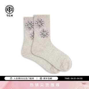 星芒烫钻灰色袜子女透气舒适百搭中筒袜子T75D55E1023 TCH秋冬新款