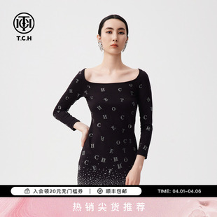 潮牌烫钻时尚 气质收腰连衣裙女T72C306039 新款 TCH春季