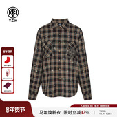 上衣潮男女同款 TCH轻奢烫钻美式 休闲宽松百搭格子衬衫 T75C13E9006