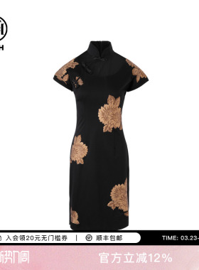 TCH新中式重工烫钻时尚复古设计师旗袍连衣裙T72B30E6012