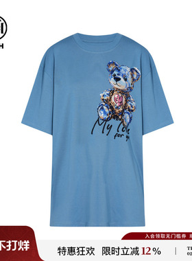 TCH轻奢潮牌小熊烫钻时尚休闲宽松短袖T恤女萌宠系列T75C10E9055