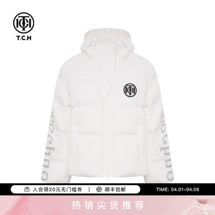 新款 T75C19E9008 烫钻白色连帽羽绒服外套2025夏季 TCH轻奢潮牌时尚