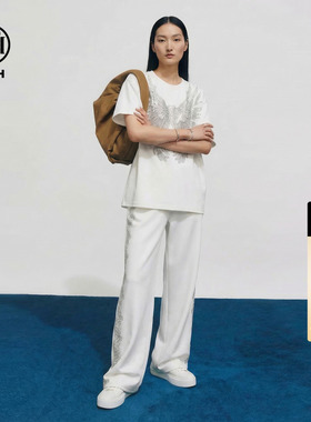 TCH潮酷风烫钻翅膀白色宽松短袖T恤女休闲阔腿裤套装T78A07E1167