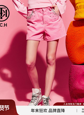 TCH 轻奢潮牌潮牌大C短裤异形水钻秋季新款粉色T69C216010