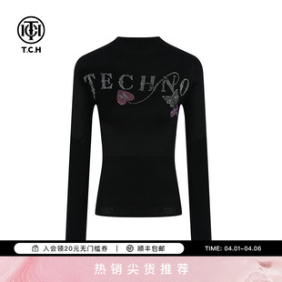 TCH烫钻时尚 显瘦半高领针织衫 女秋冬新款 T75D09E1015 百搭修身