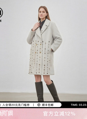 TCH时尚潮牌翅膀烫钻灰色简约廓形翻领大衣风衣外套女T78A28E1001