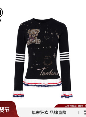 TCH秋冬新款卡通小熊烫钻黑色显瘦长袖T恤修身上衣女T75D08E1008