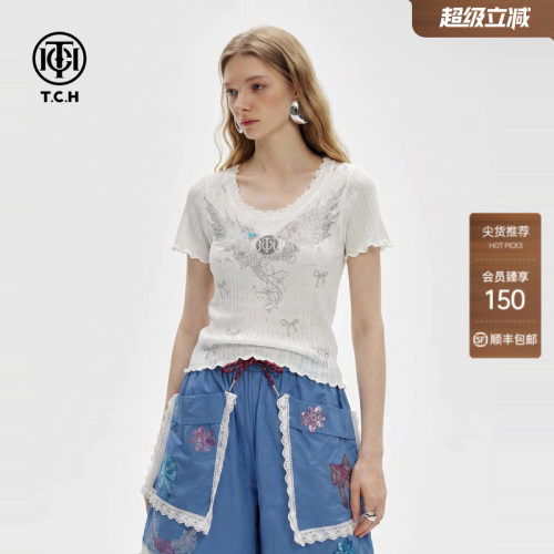 小众烫钻修身显瘦针织T恤女