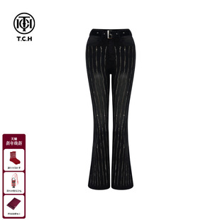 女T75D20E1008 显瘦微喇薄绒牛仔裤 TCH私服烫钻25秋冬新款 黑色修身