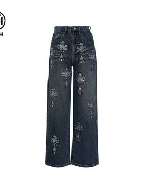 TCH轻奢烫钻潮牌百搭做旧时尚阔腿牛仔裤女25秋冬新款T75C20E9012