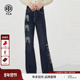 TCH2025冬季 女T75D20E1253 显瘦微喇牛仔裤 新款 加绒加厚烫钻修身