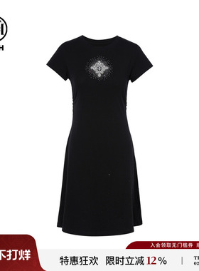 TCH时尚潮牌黑色满天星烫钻收腰显瘦连衣裙25夏季新款T75A30E1018