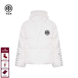 T75C19E9008 新款 TCH轻奢潮牌时尚 烫钻白色连帽羽绒服外套2025冬季