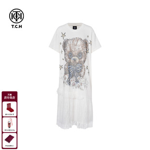 显瘦气质拼接网纱连衣裙女T75B30E1062 小熊烫钻时尚 TCH25夏季 新款