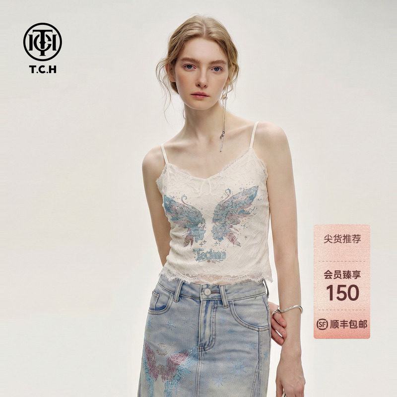 TCH烫钻翅膀蕾丝胸垫吊带背心图片