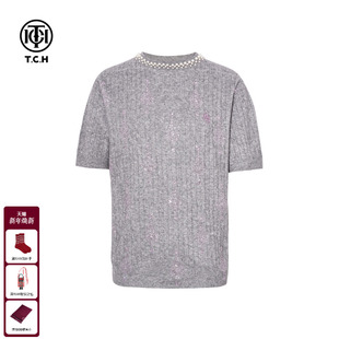 针织衫 TCH2025冬季 烫钻灰色休闲圆领短袖 时尚 女T75D09E1213 新款